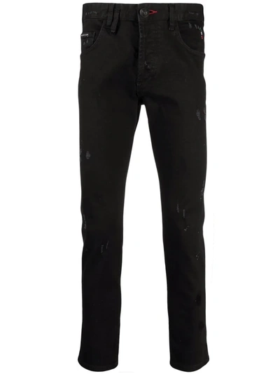 Philipp Plein Distressed-effect Straight-leg Jeans In Schwarz