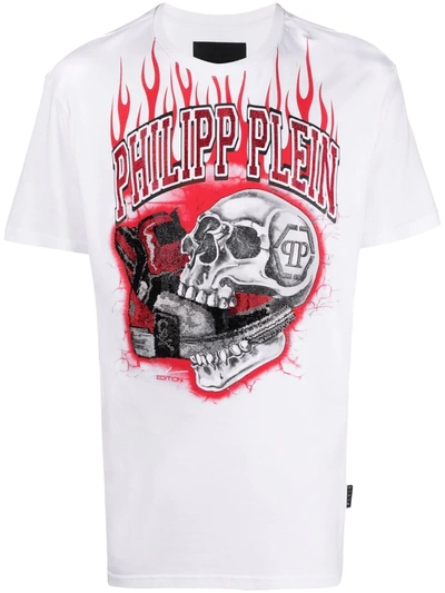 Philipp Plein Skull On Fire Short-sleeve Cotton T-shirt In White
