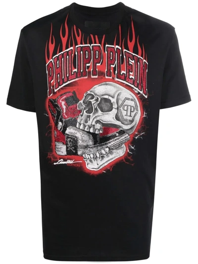 Philipp Plein Skull On Fire Short-sleeve Cotton. T-shirt In Black