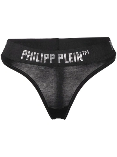 Philipp Plein Logo-studded Cotton Thong In Black