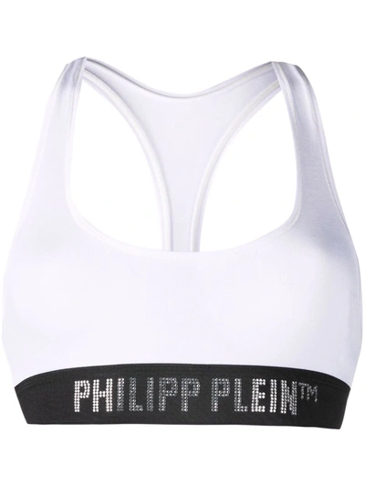 Philipp Plein Logo-studded Two-tone Bra In White