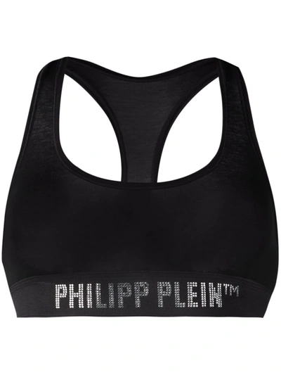 Philipp Plein Logo-studded Cotton Bra In Black