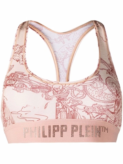 Philipp Plein Logo-underband Skeleton-print Bra In Orange