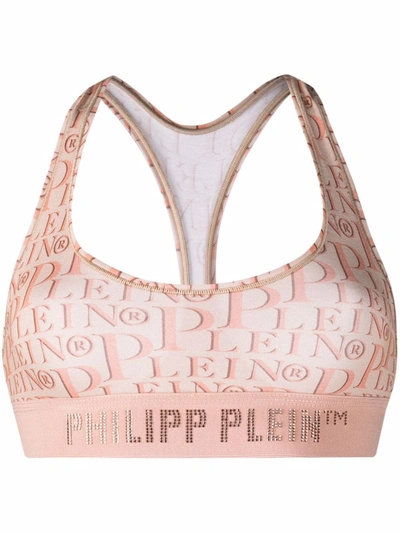 Philipp Plein Logo-print Studded Bra In Neutrals