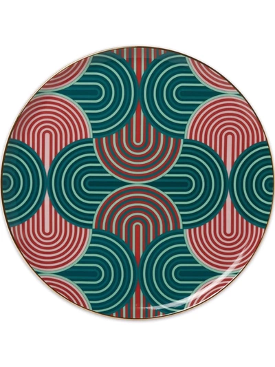 La Doublej Geometric-print Gilded Porcelain Serving Platter In Slinky Verde