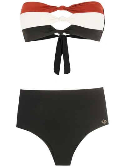 Brigitte Knot-detail Striped Bikini In Black