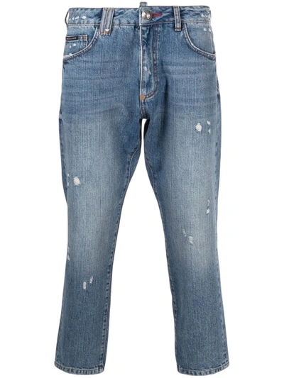 Philipp Plein Logo-print Cropped Jeans In Blue