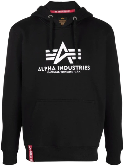 Alpha Industries Basic Hoody Black Cotton Hoodie With Logo Print