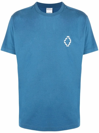 Marcelo Burlon County Of Milan Tempera Cross-print T-shirt In Petrol Blue