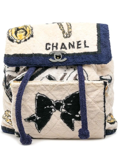 Pre-owned Chanel 1992 Diamond-quilted Logo-print Backpack In White