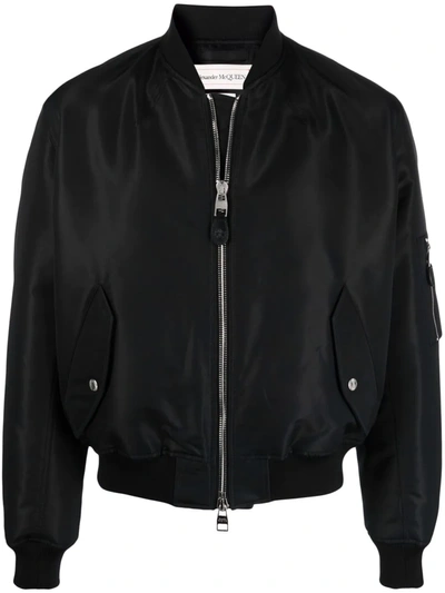 Alexander Mcqueen Rear Logo-print Bomber Jacket In Black