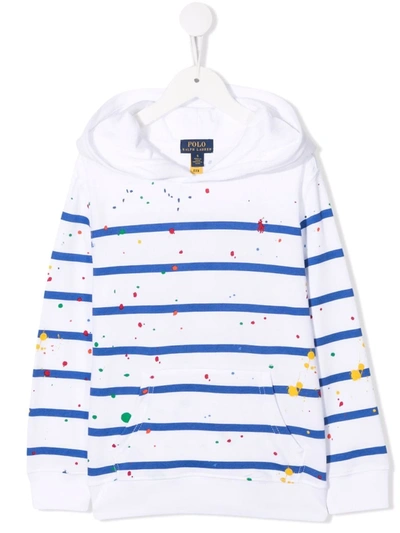 Ralph Lauren Kids' Striped Paint-splatter Hoodie In White