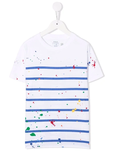 Ralph Lauren Kids' Striped Paint Splatter-print T-shirt In White