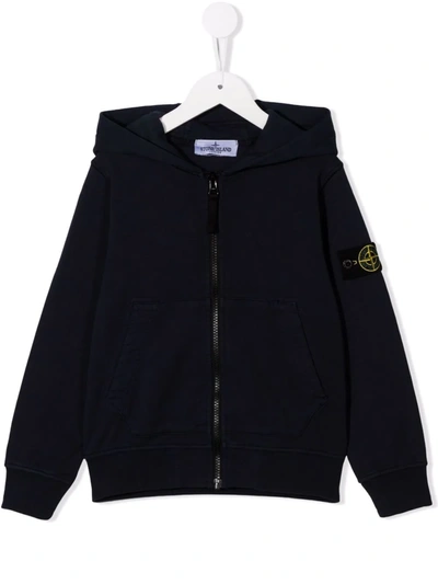Stone Island Kids' Zip-up Hooded Jacket In Blue