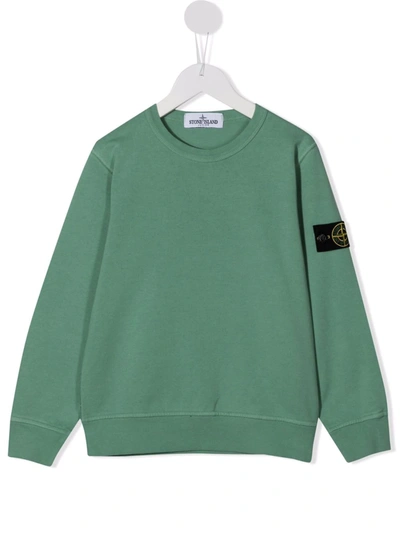 Stone Island Junior Kids' Logo-patch Sleeve Sweatshirt In Green