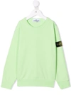 Stone Island Junior Teen Crew Neck Cotton Sweatshirt In Pistachio