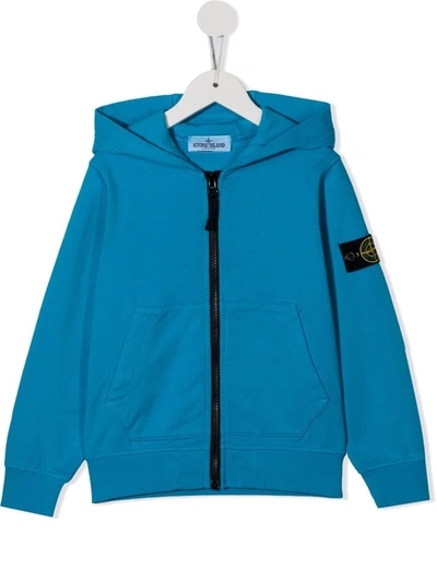 Stone Island Kids' Zip-up Hooded Jacket In Blue
