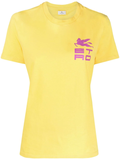 Etro Logo-print Cotton T-shirt In Yellow