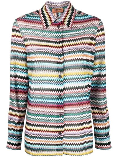 Missoni Zigzag-knit Buttoned-up Shirt In Green,pink,light Blue