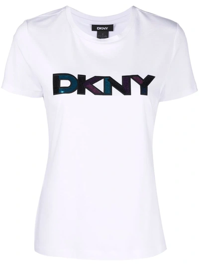 Dkny Logo Cotton Blend T-shirt In White
