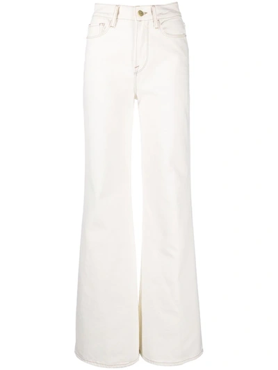Frame High-waisted Cotton Flared Trousers In Nude & Neutrals