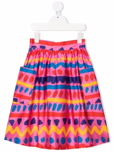 Stella Mccartney Kids' Printed Organic Cotton Midi Skirt In Pink