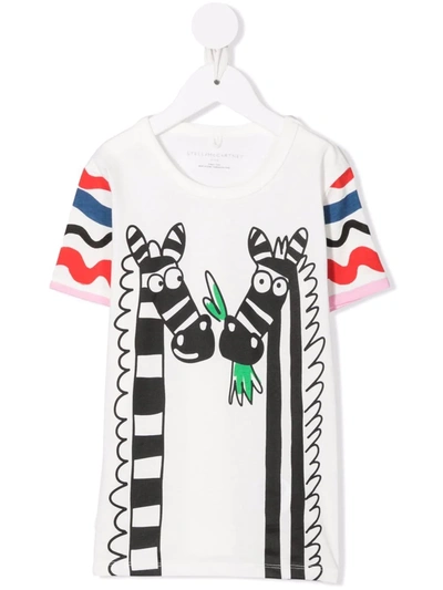 Stella Mccartney Kids' Zebra-print Stripe-detail Cotton T-shirt In White