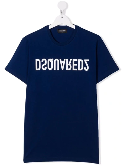 Dsquared2 Teen Reverse Logo-print Short-sleeve T-shirt In Blue