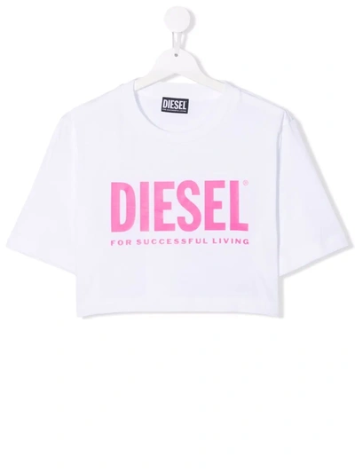 Diesel Teen Logo-print Cropped T-shirt In White