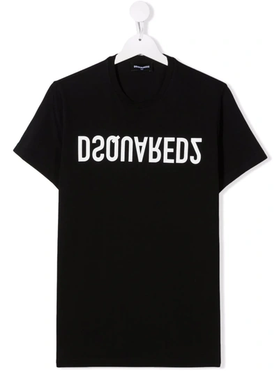 Dsquared2 Teen Reverse Logo-print Short-sleeve T-shirt In Black