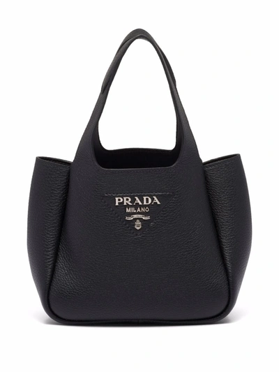 Prada Flou Leather Tote Bag In Black