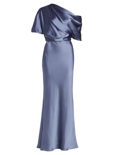 Amsale Satin One-shoulder Gown In Ice