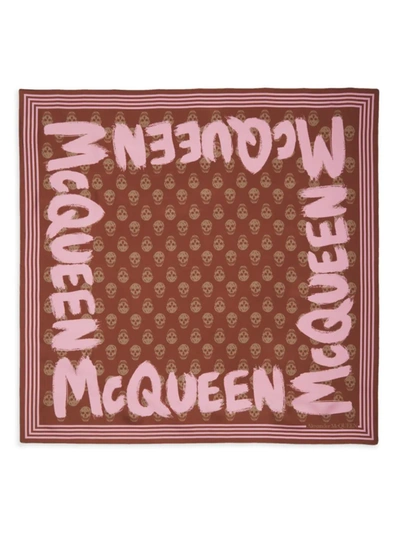 Alexander Mcqueen Graffiti Biker Silk Scarf In Watermelon