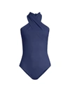Chiara Boni La Petite Robe Casiana Twist Turtleneck Bodysuit In Blue