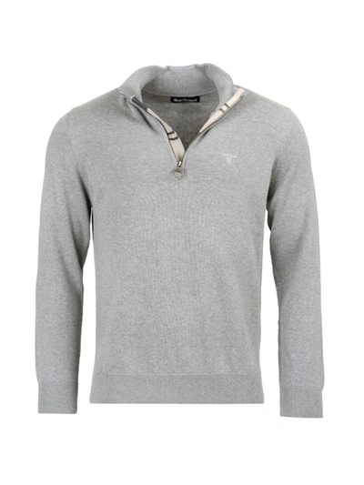 Barbour Cotton Half Zip Tartan Trim Sweater Grey