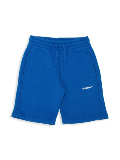 Off-white Kids Blue Logo Cotton Shorts In Blue White