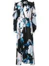 Off-white Cold-shoulder Floral-print Silk-moire Midi Dress In Multicolor