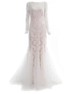 Tadashi Shoji Embroidered Lace Gown In Ivory/petal