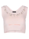 Simone Rocha Cropped Bead-embellished Tank In Pale Pink Pearl Clear