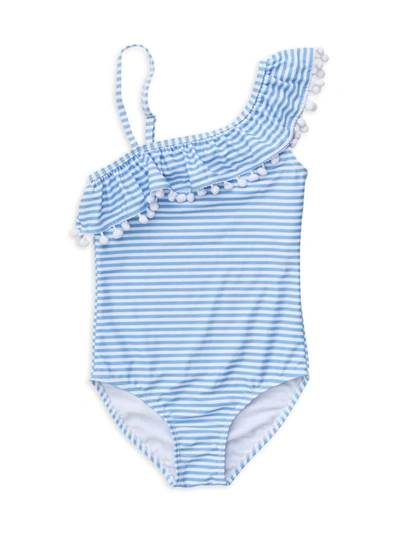 Snapper Rock Kids' Little Girl's & Girl's Pom-pom Ruffle One-piece In Blue