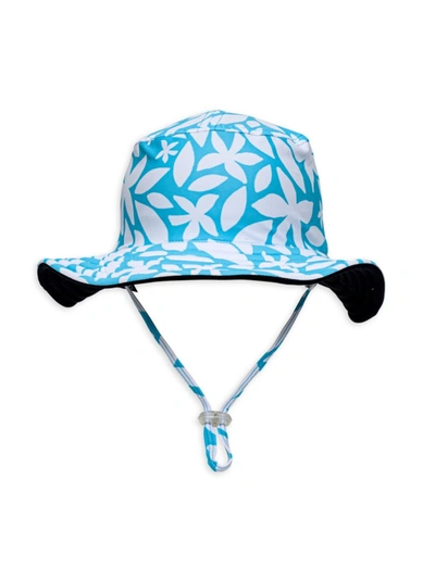 Snapper Rock Babies' Aqua Bloom Sustainable Reversible Bucket Hat In Blue