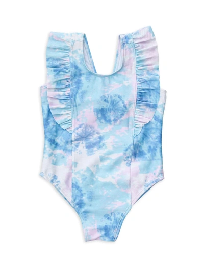 Snapper Rock Baby Girl's Sky Dye Ruffle-shoulder Swimsuit In Blue