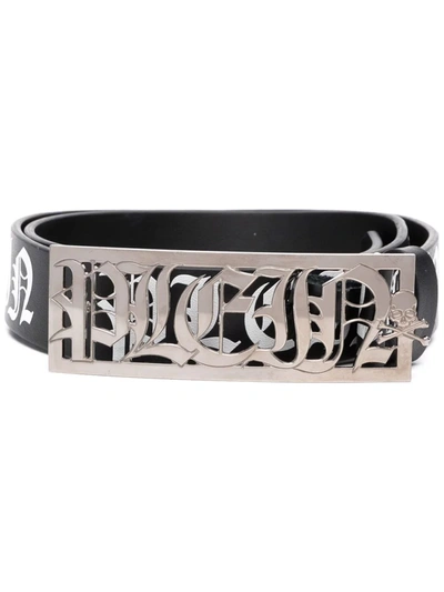 Philipp Plein Logo-plaque Leather Belt In Black