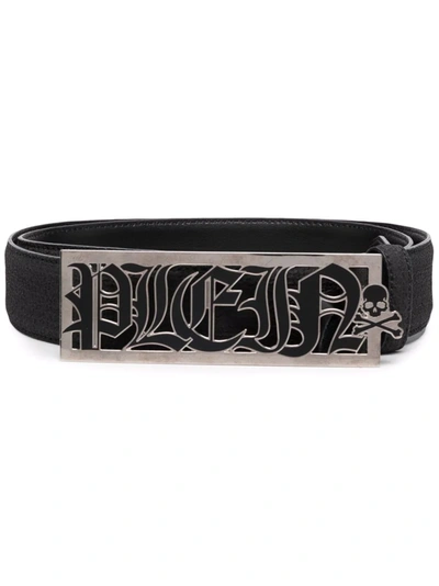 Philipp Plein Logo-plaque Leather Belt In Black