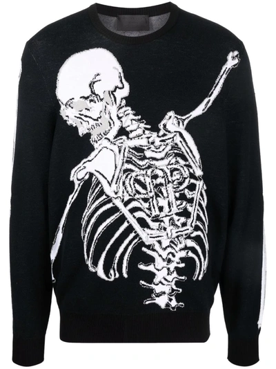Philipp Plein Skull-knit Cotton-merino Jumper In Black