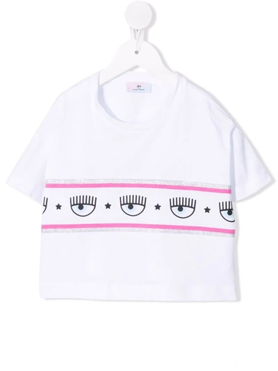 Chiara Ferragni Kids' White T-shirt For Girl With Iconic Eyes Flirting