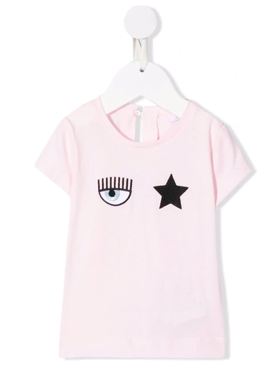 Chiara Ferragni Babies' Blinking Eye Print T-shirt In Pink