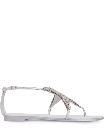 Giuseppe Zanotti Almathea Flat Sandals In Silver