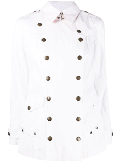Pre-owned Burberry Short Double-breasted Coat In White