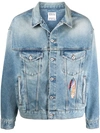 MARCELO BURLON COUNTY OF MILAN EMBROIDERED FEATHERS DENIM JACKET